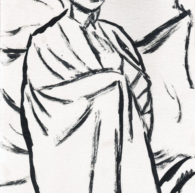 Iosif Iser, Ilustratie la DE VORBA CU MINE INSU-MI, Poezii de Ion Minulescu, Bucuresti, 1913, desen tus pe hartie, 29x20cm
