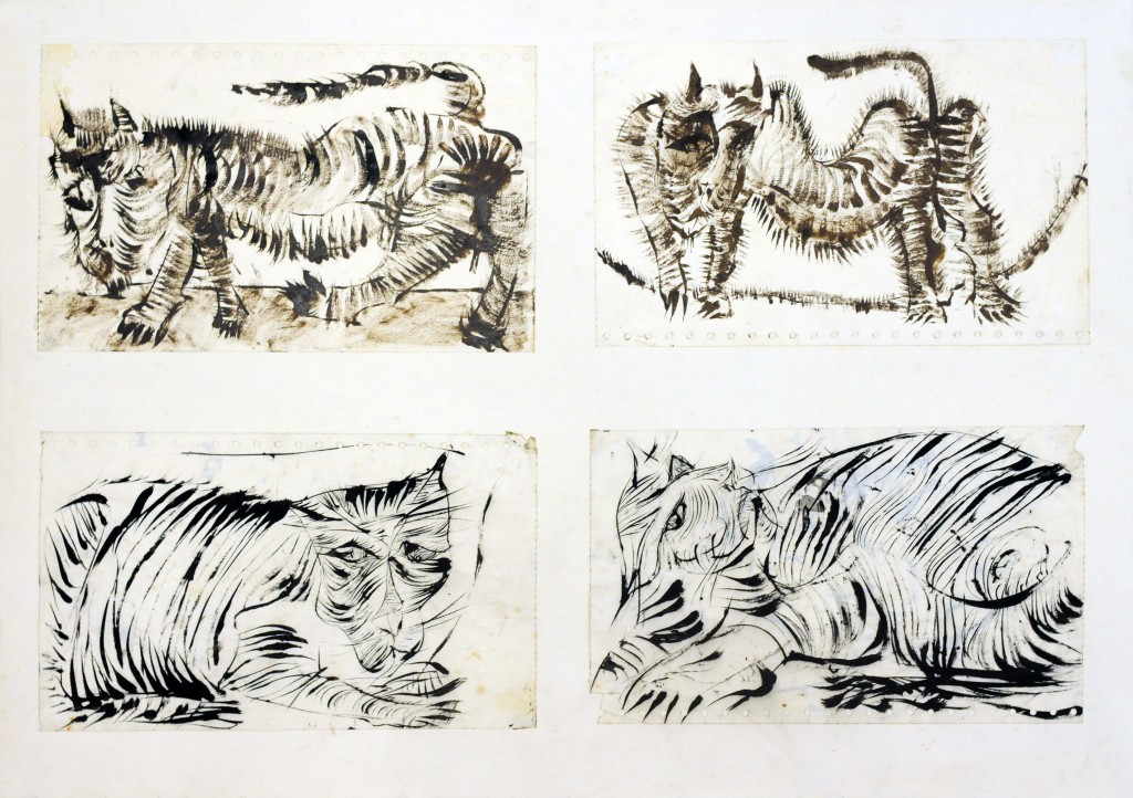 Mircea Suciu, Four cats, 1996, ink on paper, 70  x 50 cm