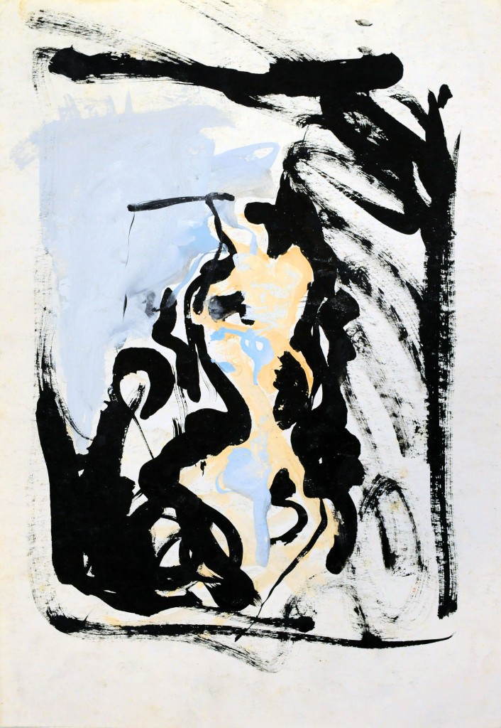Mircea Suciu, Study in orange and blue for Model in pause, 1995, ink and acylic on paper, 51,5 x 36 cm