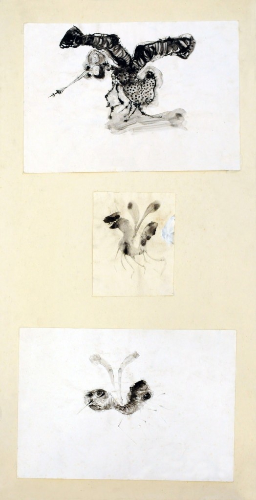 Mircea Suciu, Three Mosquitoes, 1996, ink on paper, 70 x 35,5 cm