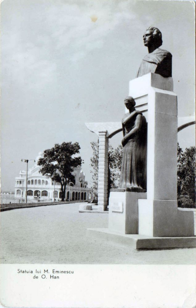 RPR, Constanța, Statuia lui M Eminescu de O Han, postal card