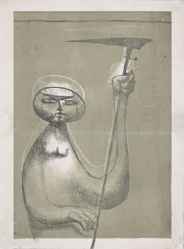 Jules Perahim, Înger și demon, acvaforte și gravură cu acul 35.5 x 25 cm