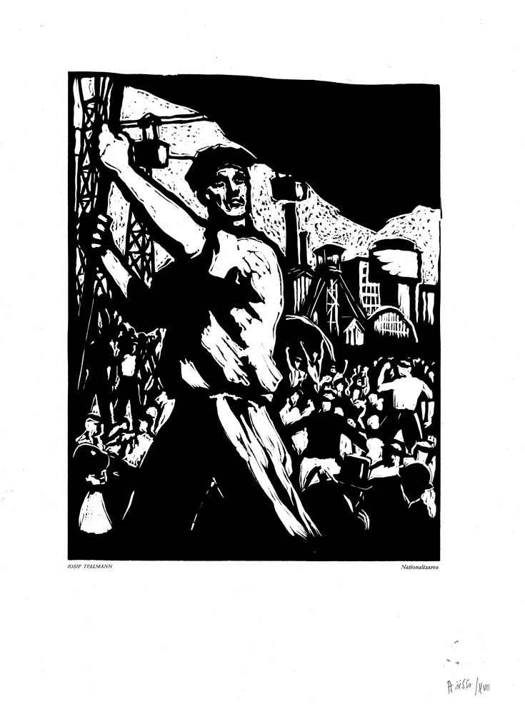 Iosif Tellmann, Nationalizarea, 1959, linocut print, 34×48,5 cm