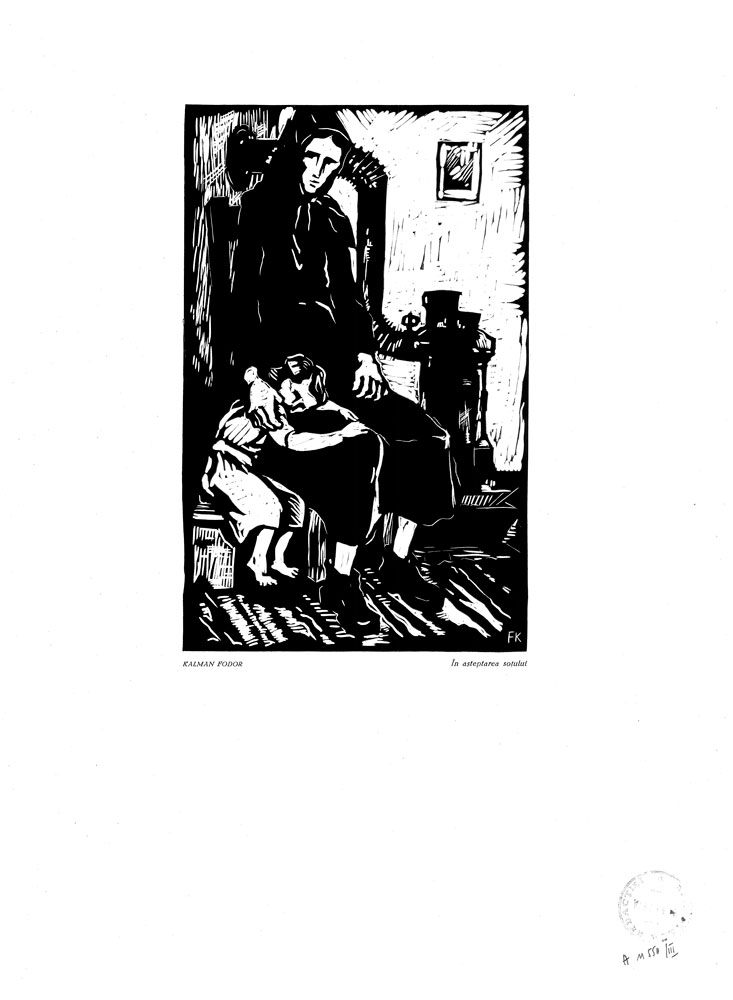 Kalman Fodor, În așteptarea soțului, 1959, linocut print, 34×48,5 cm