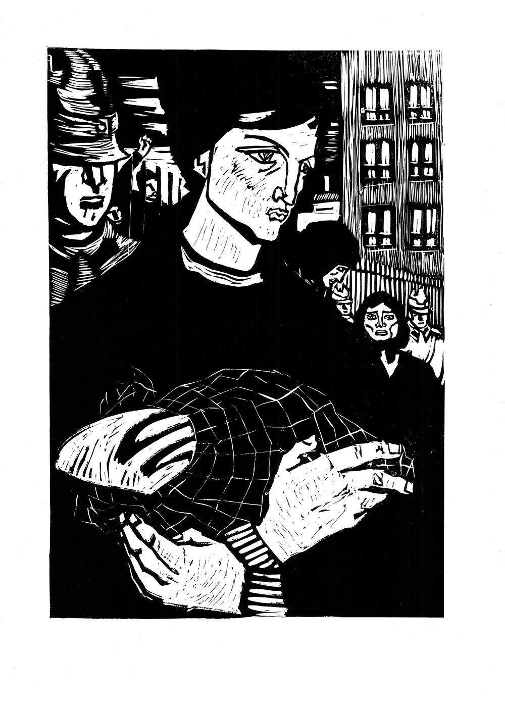 Mihail Gion, Paine pentru grevisti, 1963, linocut, 34×48,5 cm