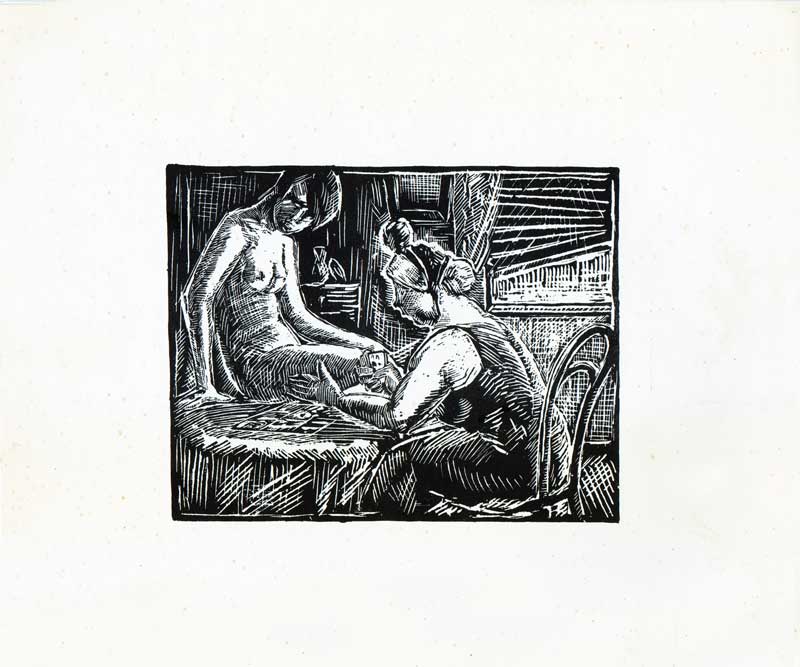 Ion Valentin Anestin, ”Casa cu perdelele lasate” series, 1935, woodcut, no 74 from 300. 21 x 25.5 cm 