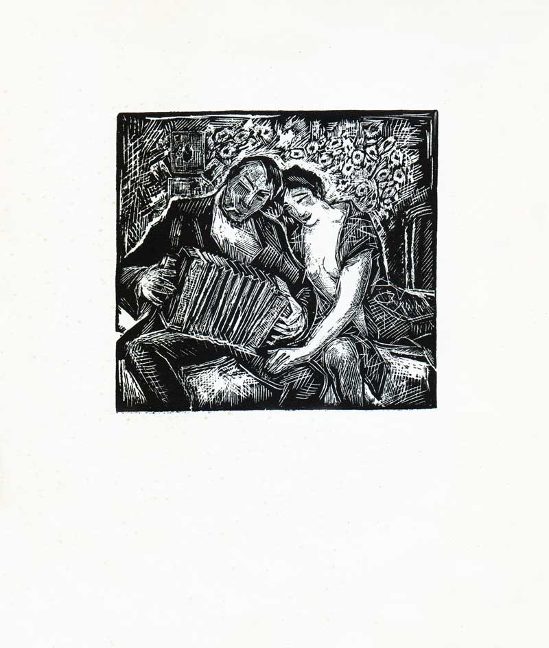 Ion Valentin Anestin, ”Casa cu perdelele lasate” series, 1935, woodcut, no 74 from 300. 21 x 25.5 cm 