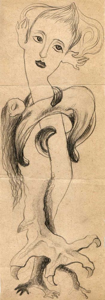 Hedda Sterne, Theodore Brauner, Medi Wechsler Dinu, Cadavre exquis no 16, 1930-1932, crayons on paper, 31,5x11cm