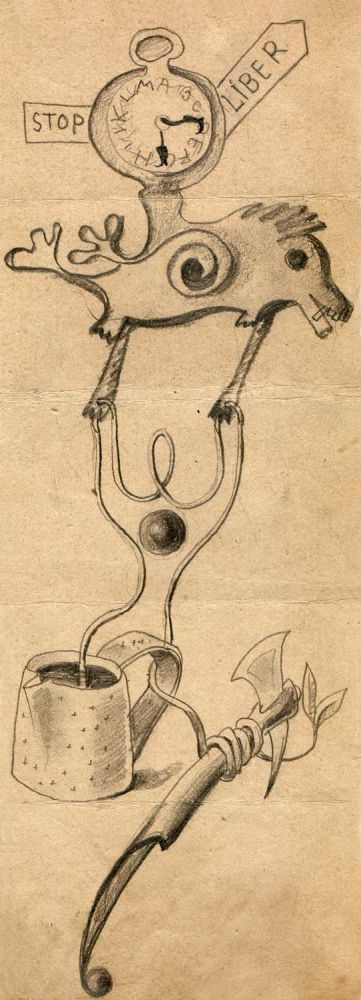 Hedda Sterne, Theodore Brauner, Medi Wechsler Dinu, Cadavre exquis no 99, 1930-1932, crayons on paper, 31,5x11cm