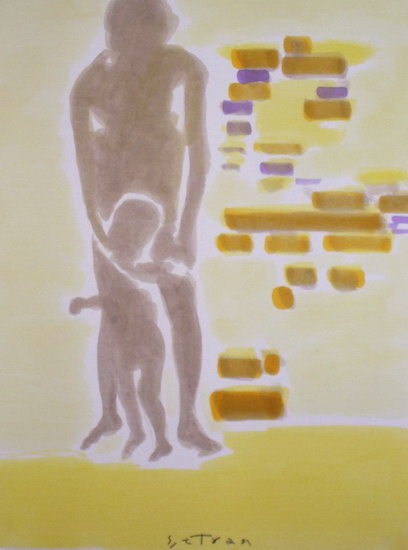 Vladimir Șetran, ”Dana mama, fiica Ana, 2008, ink and acrylic on paper, 65 × 50 cm