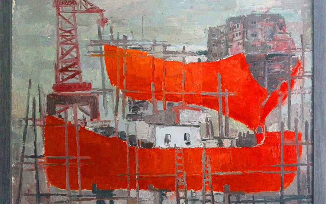 Letitia Oprisan, Shipyard, cca 68, oil on cardboard, 71x54 cm