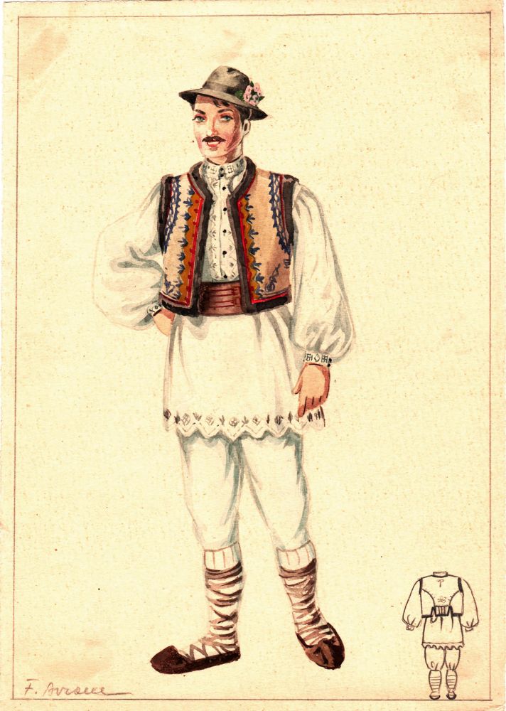 Felicia Avram, Costum popular de bărbat, guasa pe hartie, 25x18 cm