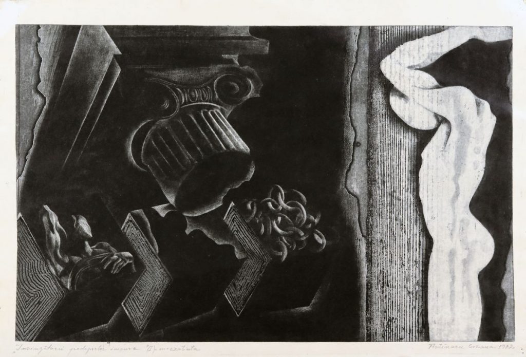 Suzana Fântânariu, Invigatorii pedepselor impuse I, 1972, mezzotinta, 49x33 cm