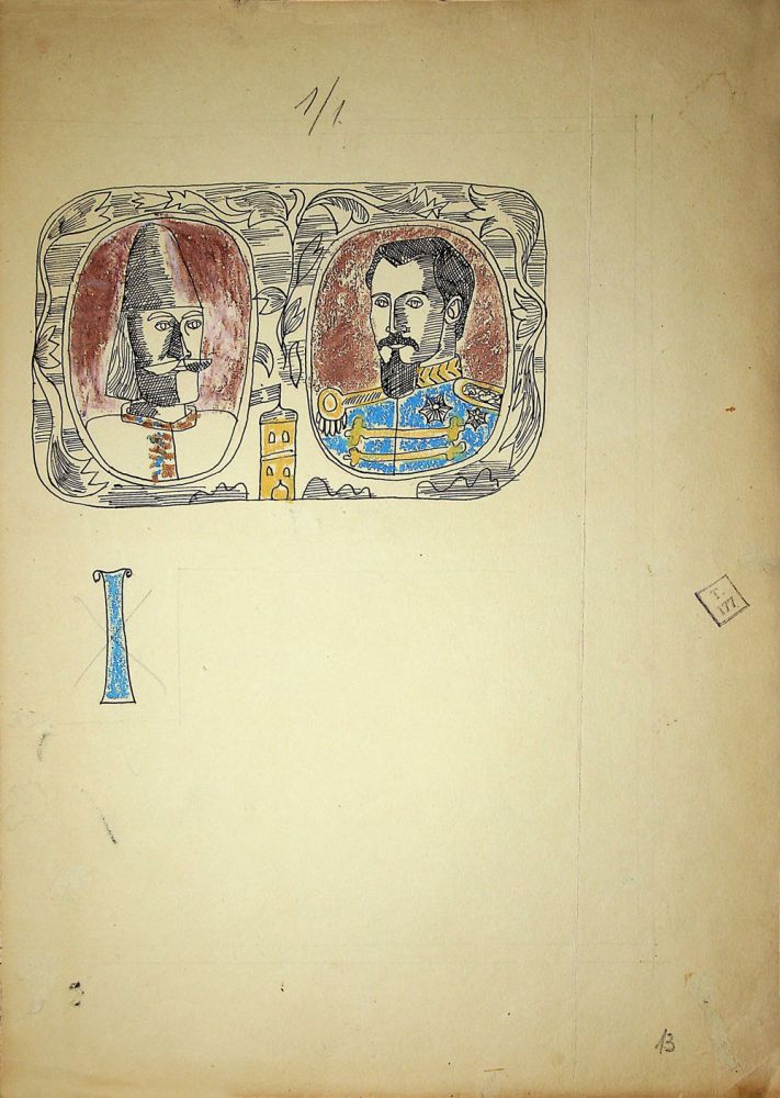 Vasile Celmare, Mos Ion Roata si Unirea, desen pe carton, 1968, pg 13, 35x25 cm