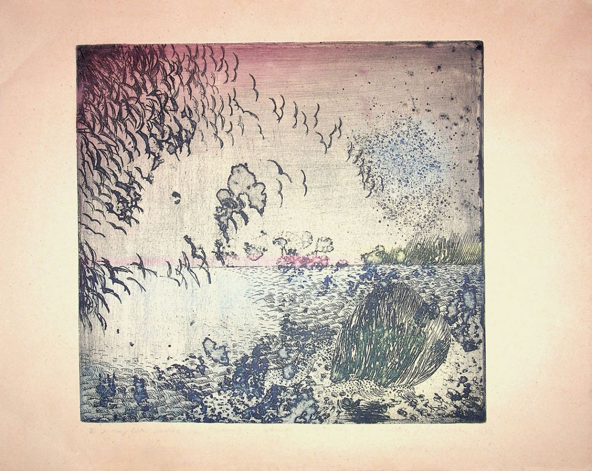 Mihai Buculei, gravurÄƒ, Exemplar unic Ã®n expoziÈ›ia Atelier TiÈ›oiu la galeria Calderon, 1994, 29,5 x 28 cm