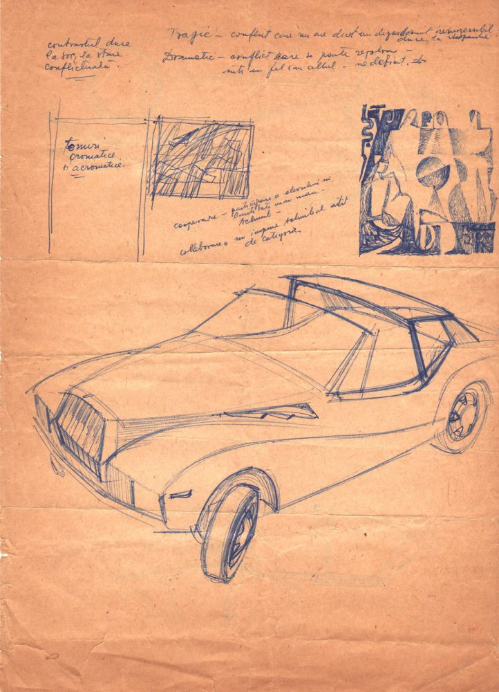 Romeo Voinescu, Prototip vehicul, desen, fata, 21x30 cm