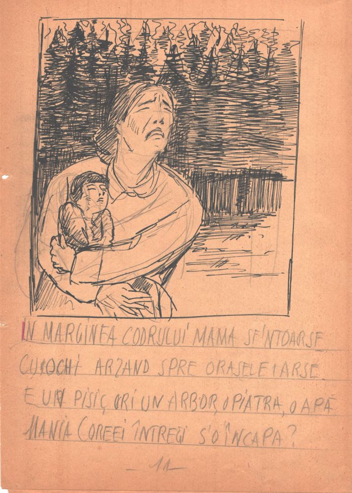 Marcel Olinescu, Balada Viorica Porumbacu, tus si creion pe hartie, 29,5x21 cm 11