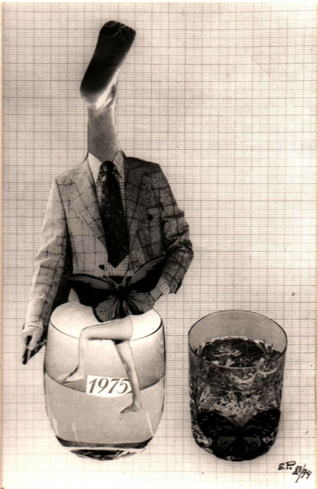 SaÈ™a PanÄƒ, Fotocolaj cu dedicaÈ›ie pe spate de la SaÈ™a PanÄƒ pentru George Macovescu, 1974, 27X22 cm, detaliu