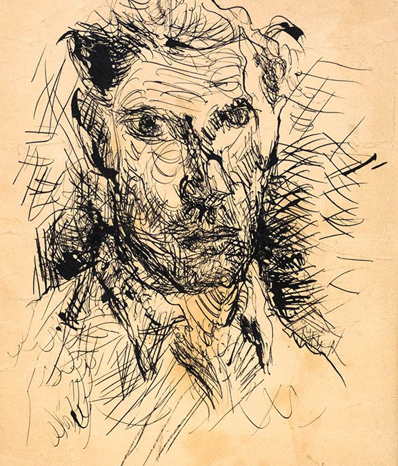 George Tomaziu (1915-1990) - ”Autoportret”, tuș, 31x21.5cm, semnat dreapta jos în monogramă, datat 4 martie 1945