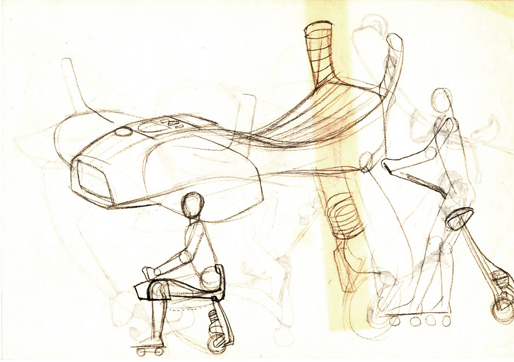Romeo Voinescu, Prototip vehicul scuter verso, desen, 21x30 cm