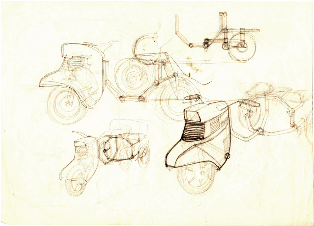 Romeo Voinescu, Prototip vehicul scuter, desen, fata, 21x30 cm
