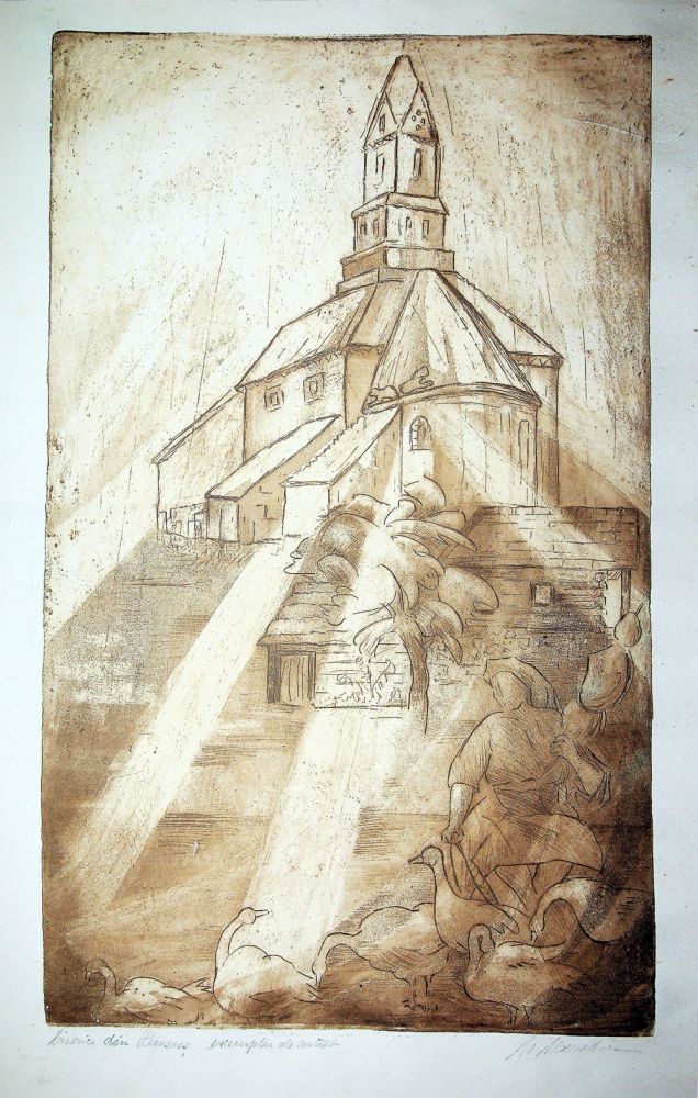 Maria Manolescu, Biserica din Denuș, exemplar de artist, 56x36 cm