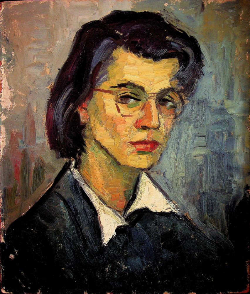 Puia Hortensia Masichievici Mișu, Autoportet, ulei pe carton, 40,5x34,5 cm