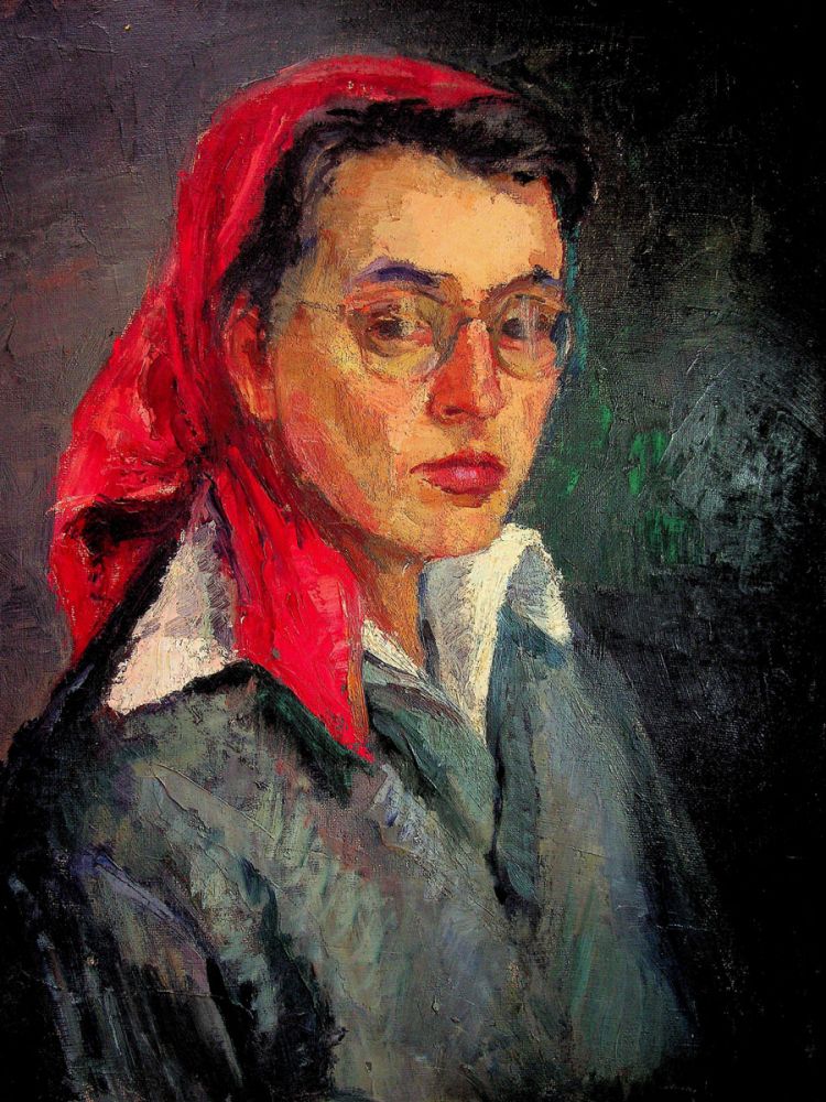 Puia Hortensia Masichievici Mișu, Autoportret, 1953, panza maruflata pe carton, 50x40 cm