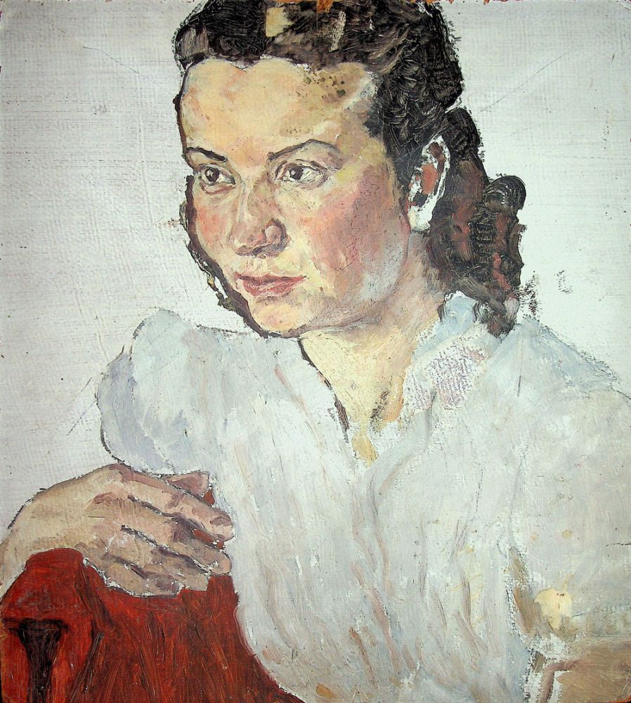 Puia Hortensia Masichievici Mișu, Portret de fata, ulei pe carton presat, 35x31,5 cm