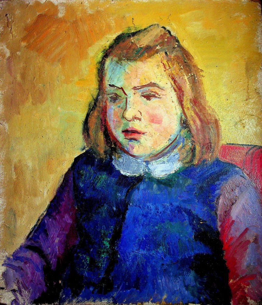 Puia Hortensia Masichievici Mișu, Portret de fetita, ulei pe carton,35x40 cm