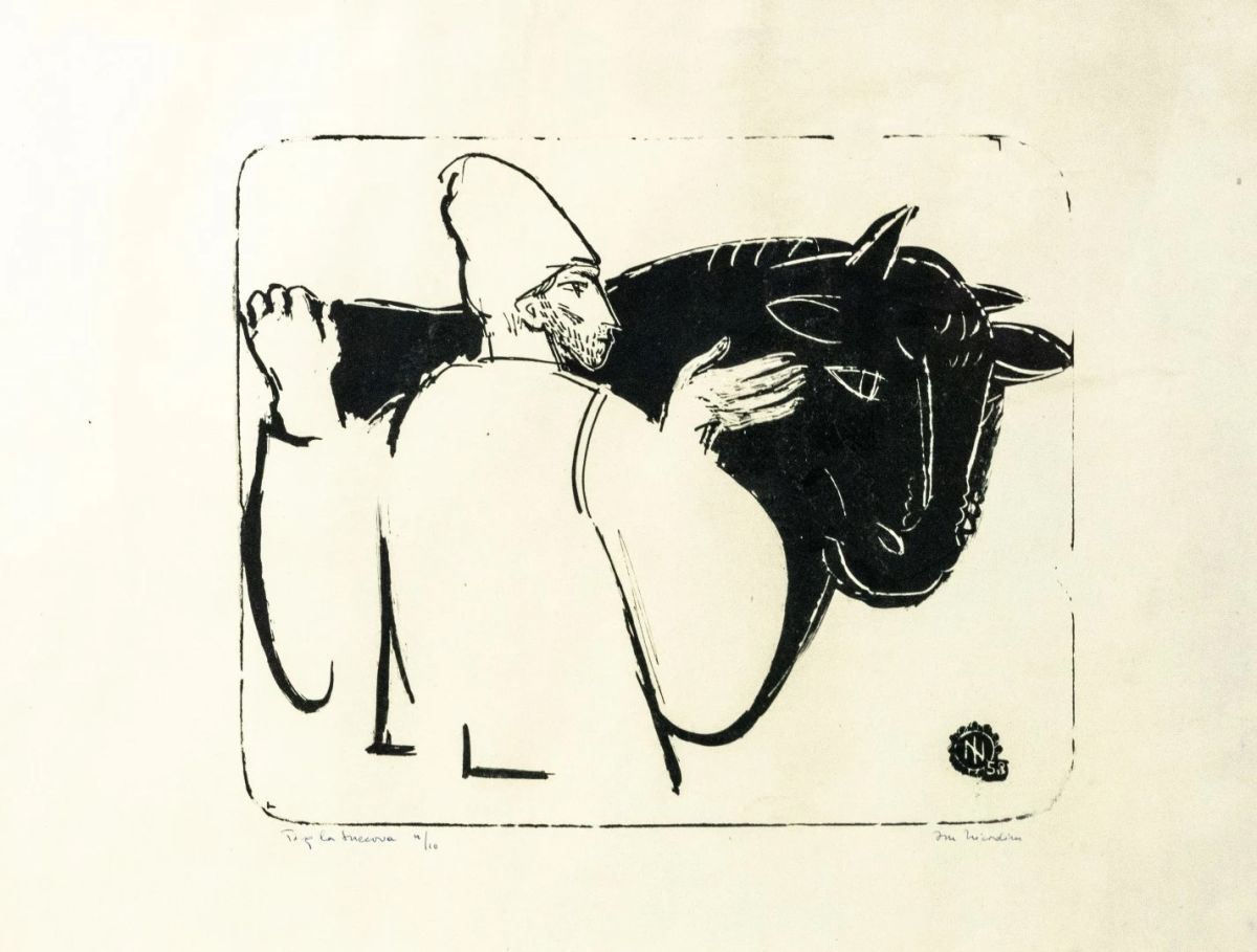 Ion Nicodim, Fair in Suceava, monotype, 4 from 10, 1958, 38x50cm