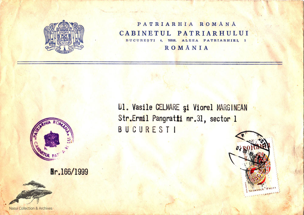 Patriarhia Română Cabinet Teoctist, 2 iunie 1999 – Concursul de urbanism și arhitectură Piața Unirii din București și noua Catedrala Patriarhală plic