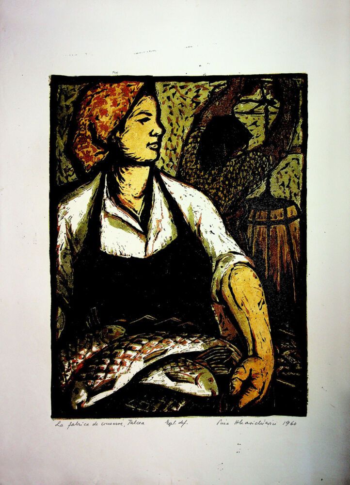 Puia Hortensia Masichievici Mișu, La fabrica de conserve din Tulcea, 1960, 47x34 cm