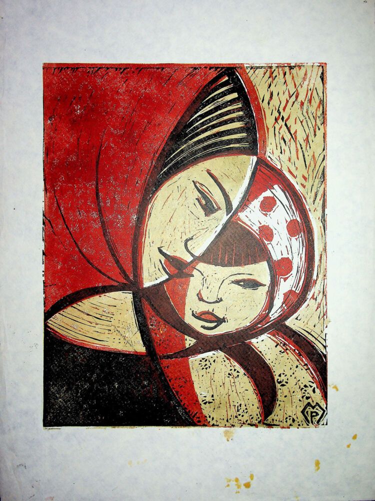 Puia Hortensia Masichievici Mișu, Maternitate, 1961, xilogravura in culori, 51x36 cm