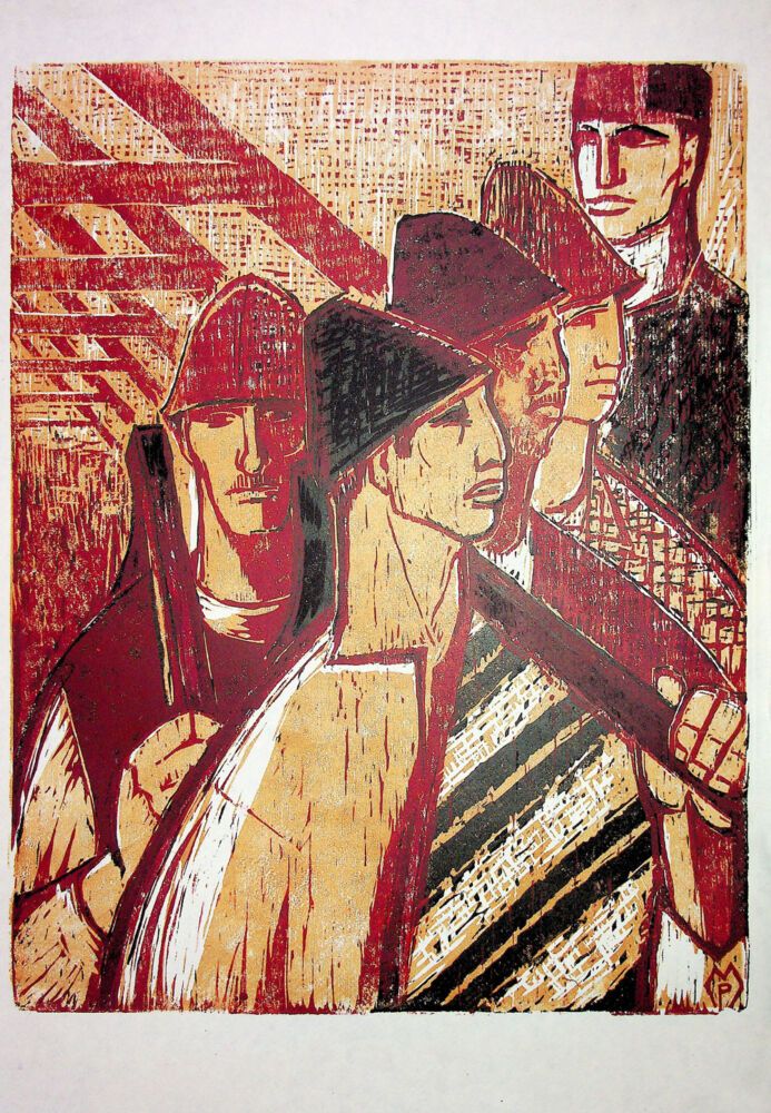 Puia Hortensia Masichievici Mișu, Constructorii saivanului, ciclul GAC Sarmisegetuza, 1962, 70 x50 cm (2)