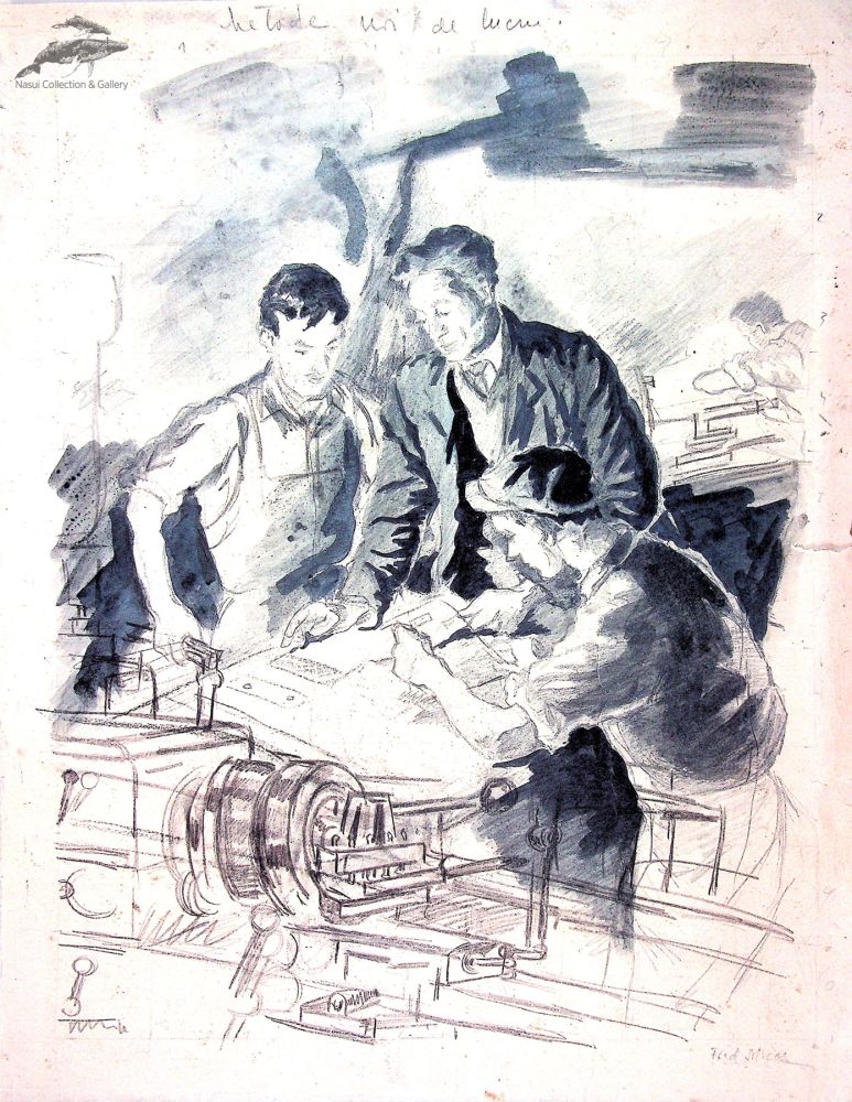 Fred Micos, „Metode noi de lucru”, 1966, creion, tus carton, 50x39cm