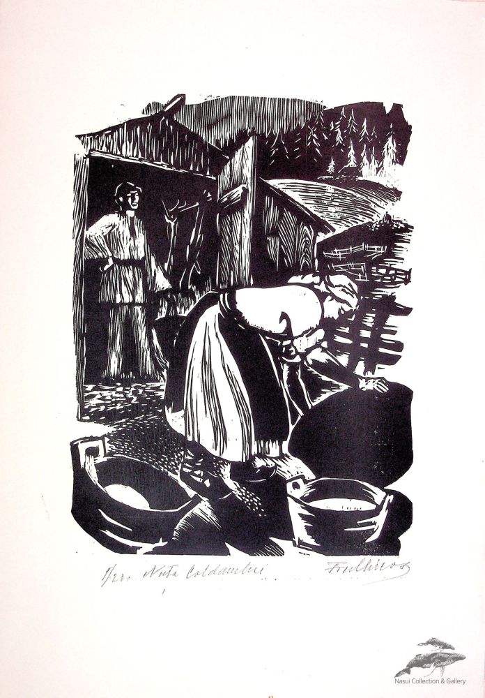 Fred Micos, „Nuta Caldanului”, 1959, linogravura hartie velina, 35x50cm