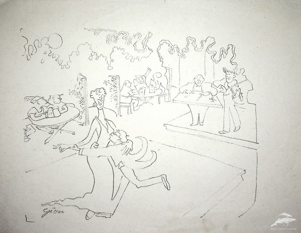 Gion Mihail, caricatură dansatori, 35x50 cm
