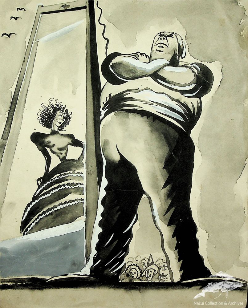 Gion Mihail, Caricatură, Ghilotina, 25x20 cm