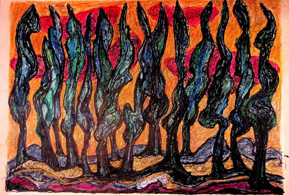Gheorghe Cernăianu, Pădure, ceracolor, 50x70 cm