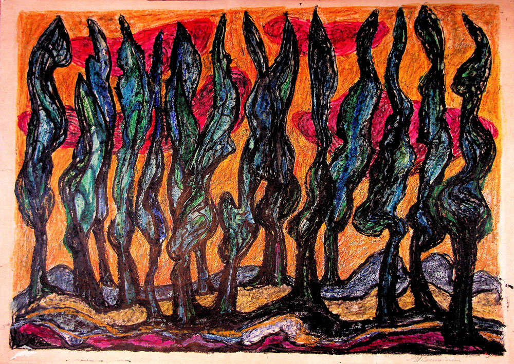 Gheorghe Cernăianu, Pădure, ceracolor, 50x70 cm