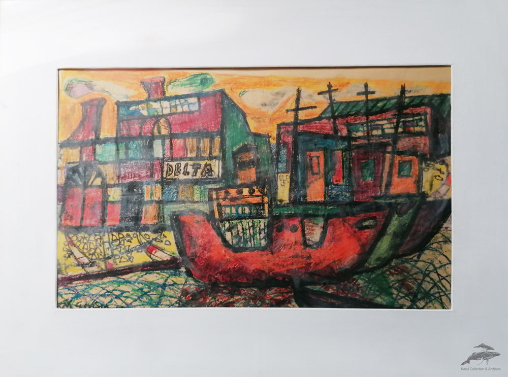 Gheorghe Cernăianu, Vase pescărești,  tehnică mixtă, 63x82 cm