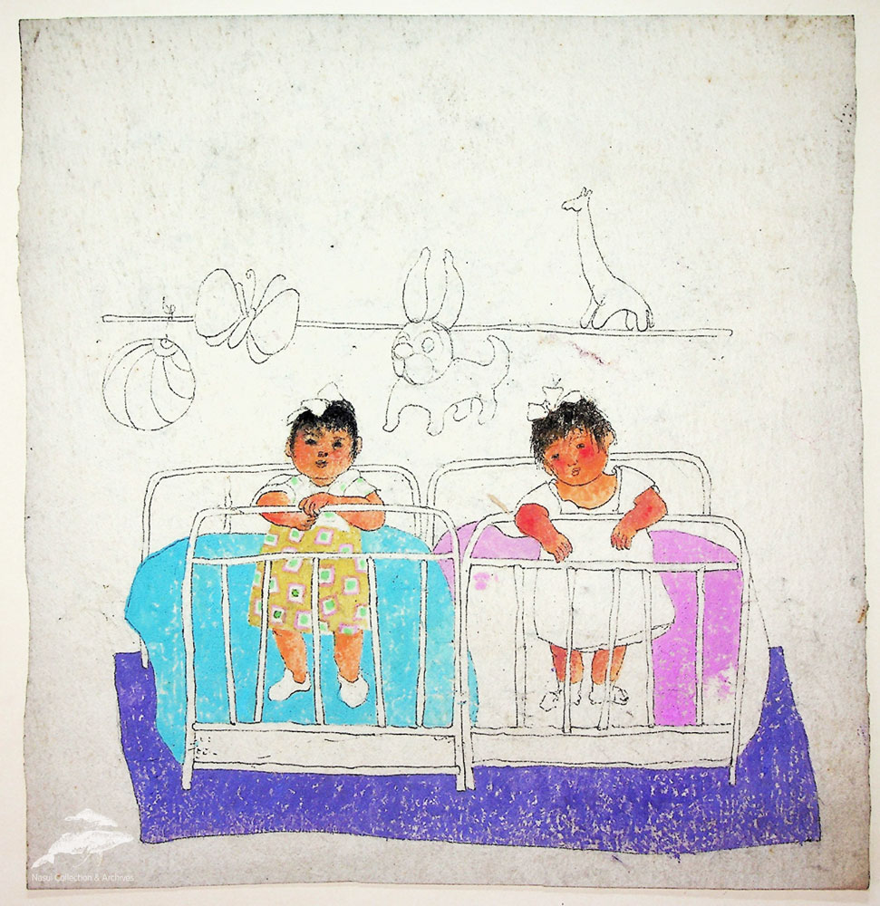 Gion Mihail, Creșă la Phenian, 1968, 26,5x25,5 cm