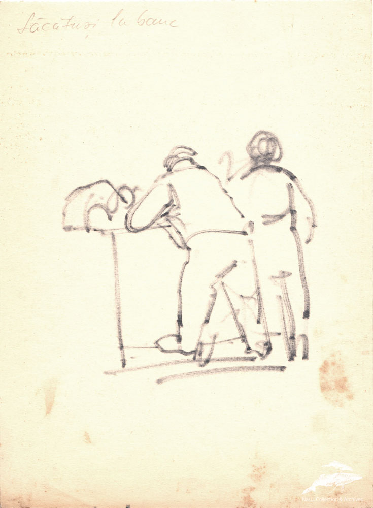 Gion Mihail, Lacatusi la banc, 28x20 cm