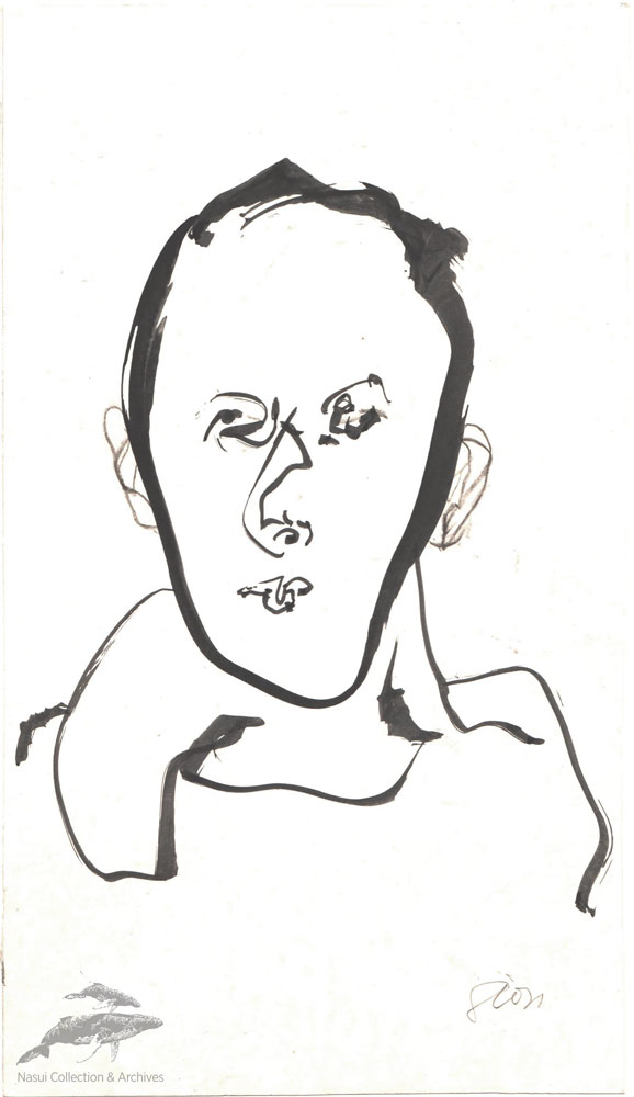 Gion Mihail, Portret de barbat, laviu, 23,5x13,5 cm